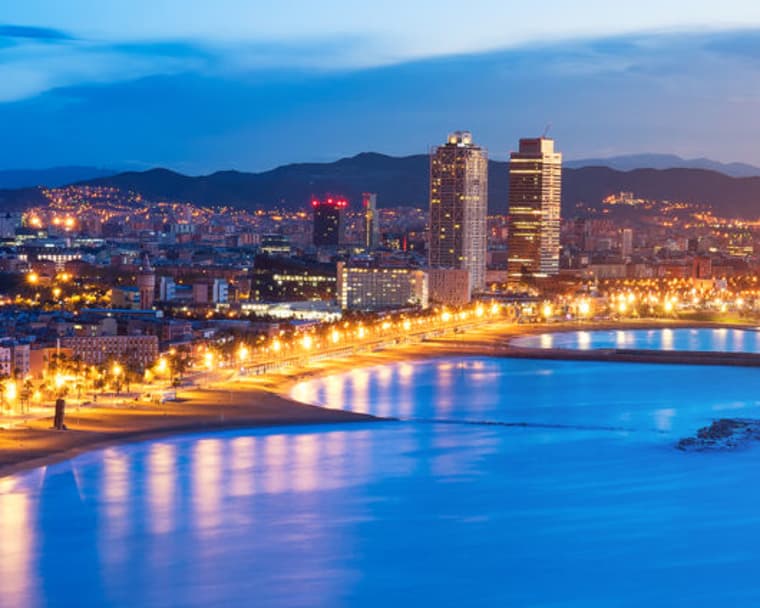 Barcelona waterfront at night