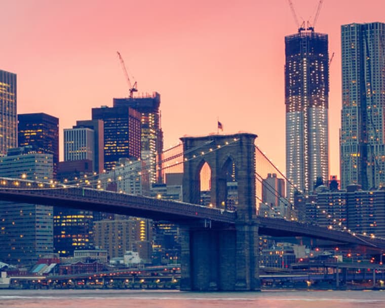 New York City skyline at dusk