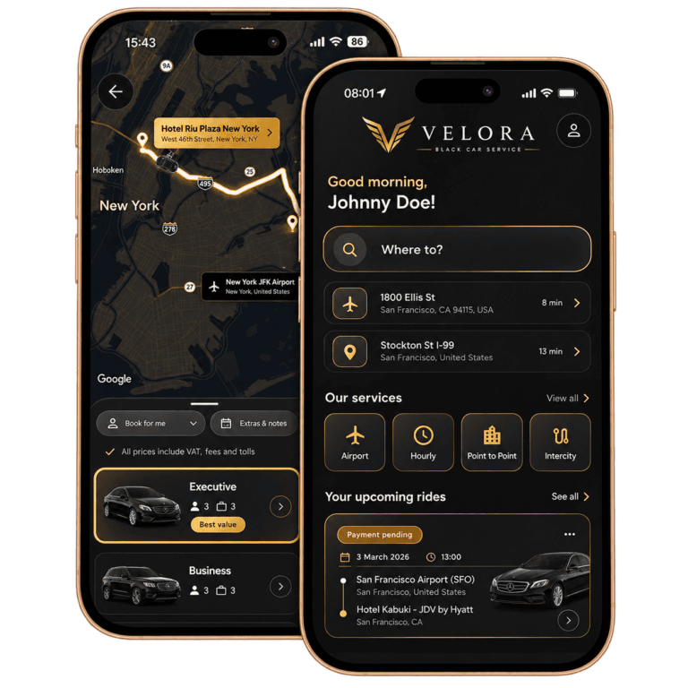Velora booking shown on a mobile phone